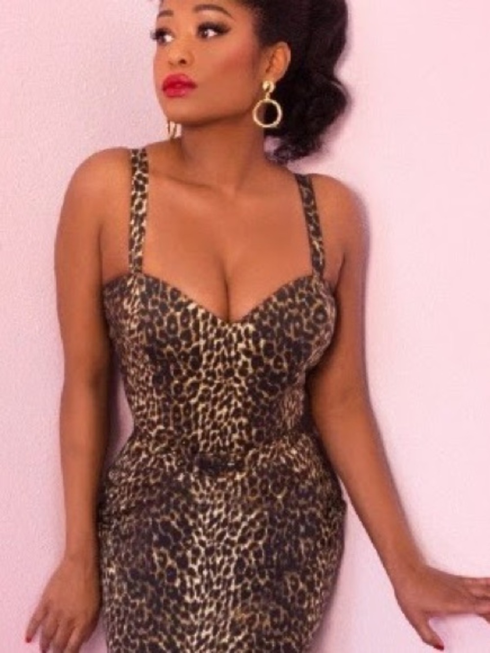 Vixen by Micheline Pitt Sweetheart Woven Wiggle Dress Leopard Print Size XL